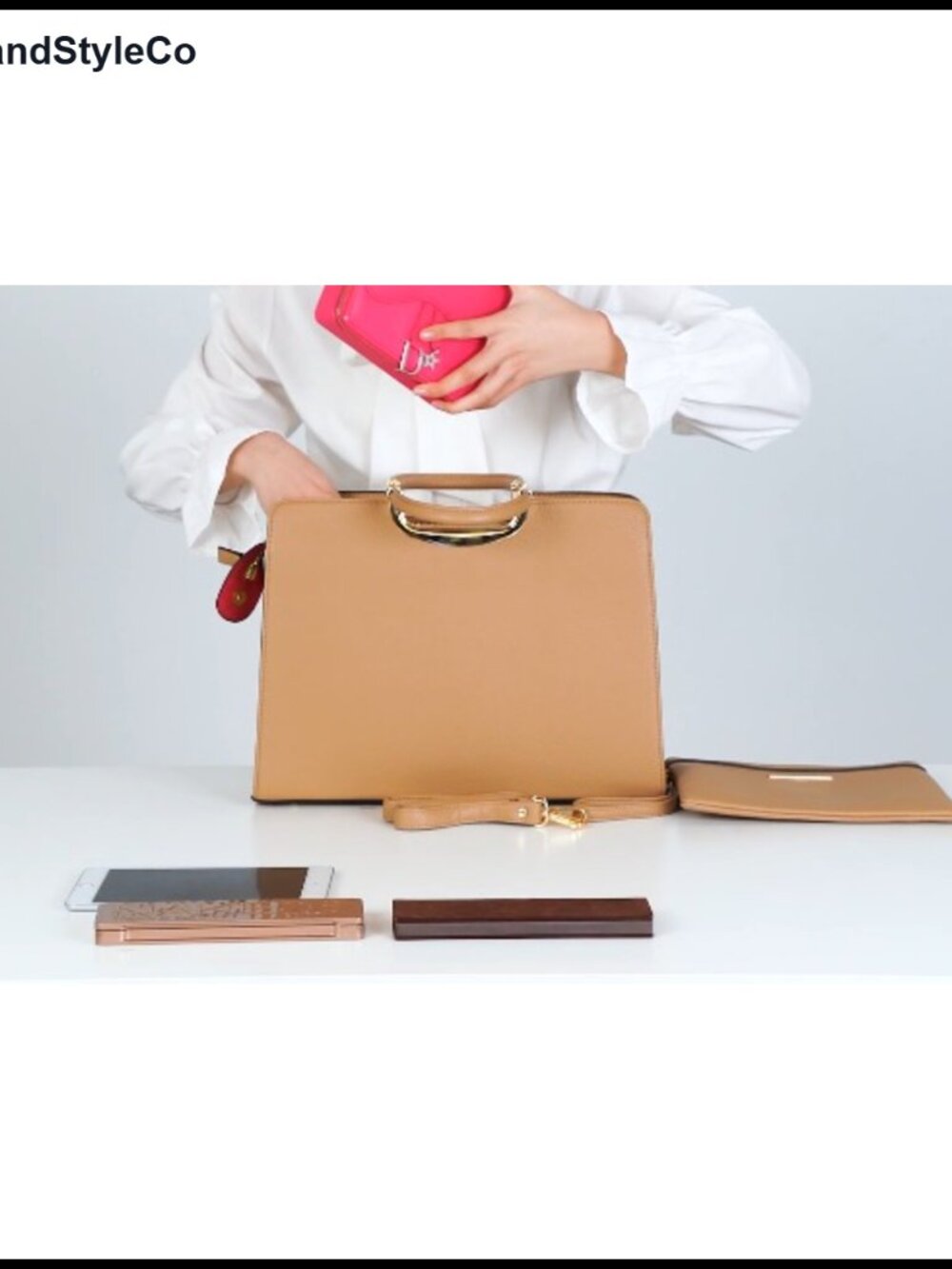 Vegan PU Pebbled Leather Satchel Handbag & Wallet Set - Picture 6 of 6